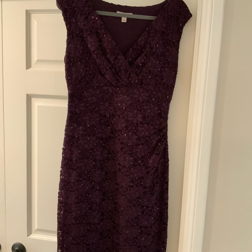 Purple Ruched Sheath Midi Dress V-Neck Wedding Guest